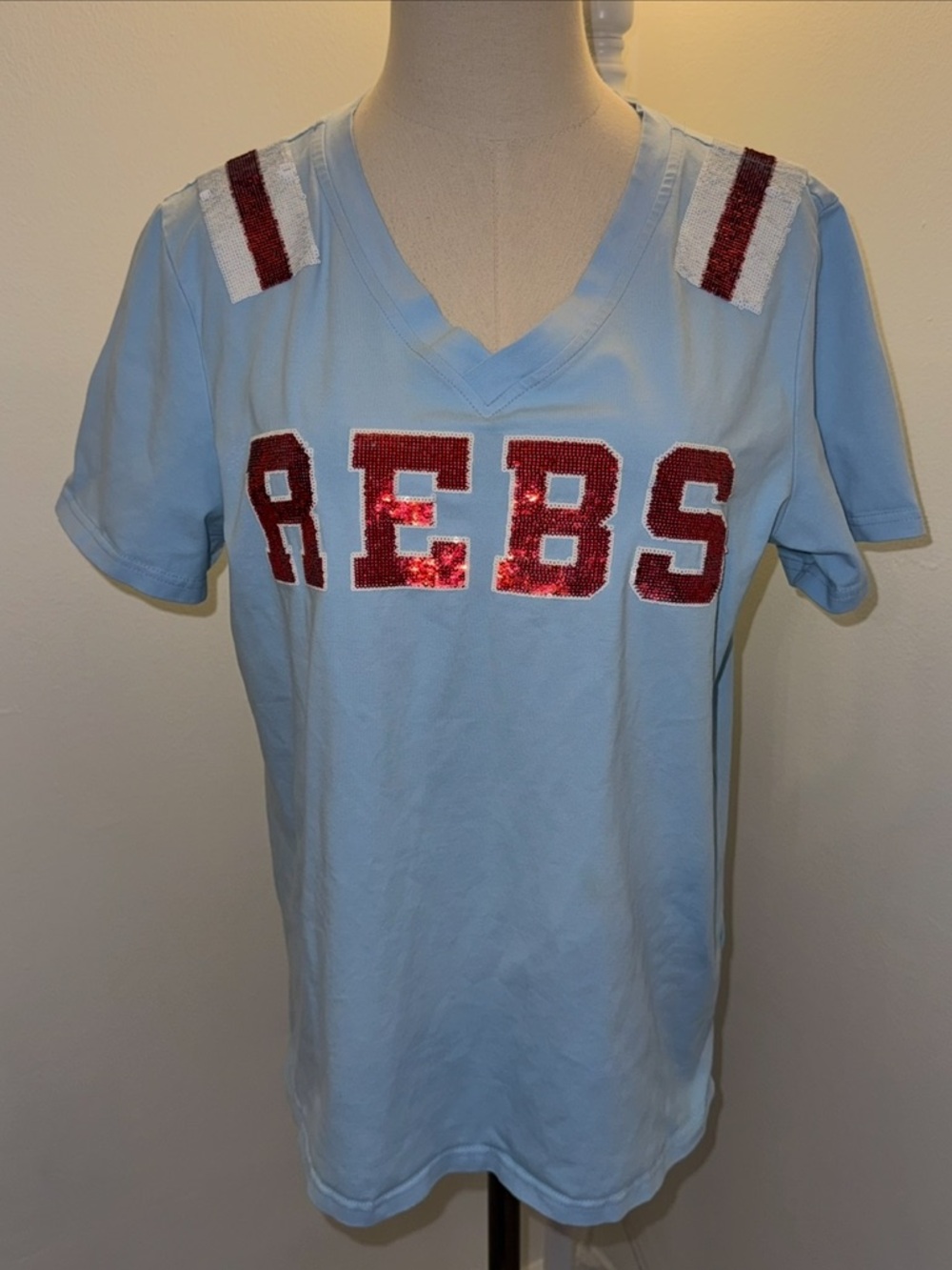 Sparkle City Women’s L/XL Ole Miss Rebels Rebs Blue Red T Shirt